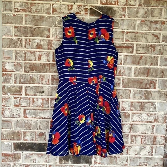 Maison Jules Blue Striped Floral Skeeveless Skater Dress - Picture 8 of 10